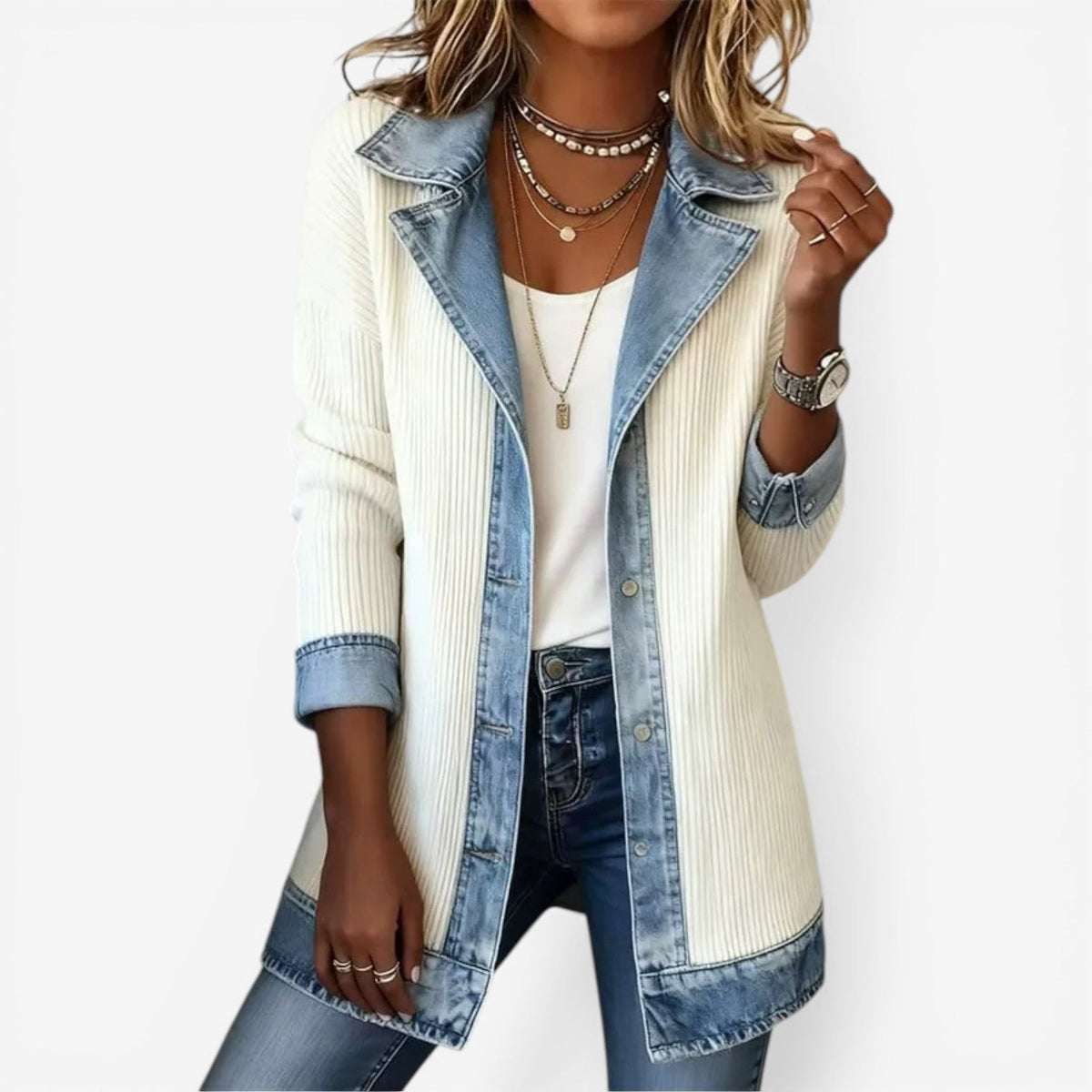 Layered Collar Button Jacket | Women's Elegant Outerwear | Fashionable Layering Piece - Satinni