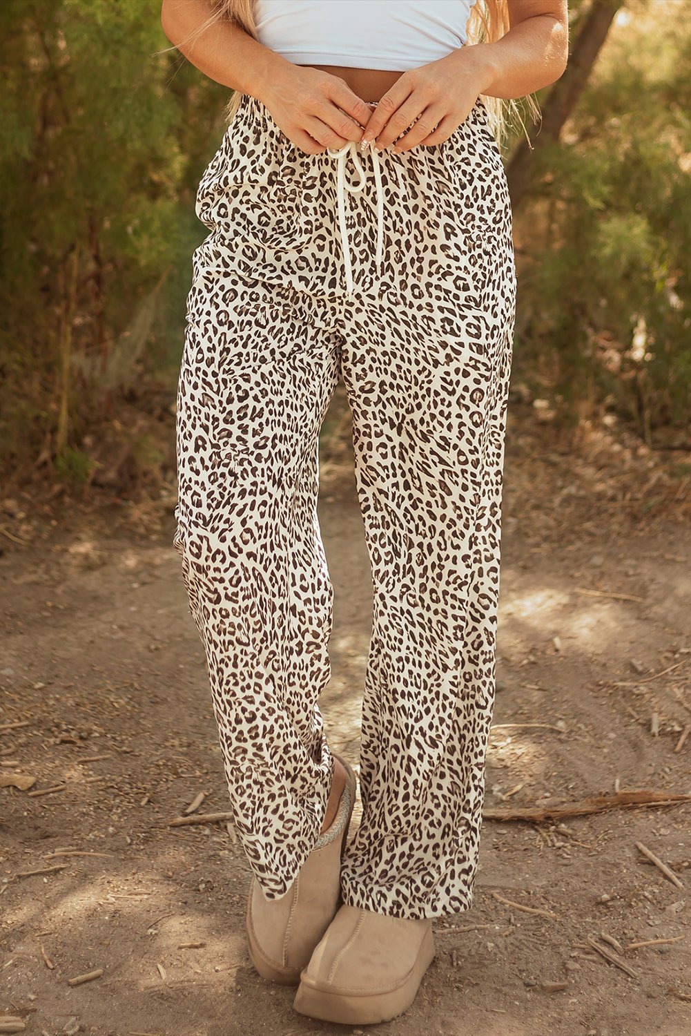 Leopard Drawstring Loose Pants with Elastic Waistband – Casual Wear, Everyday Comfort - Satinni