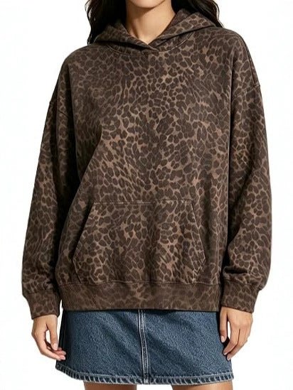 Leopard Print Hooded Sweatshirt | Women's Casual Pullover for Everyday Wear - Satinni