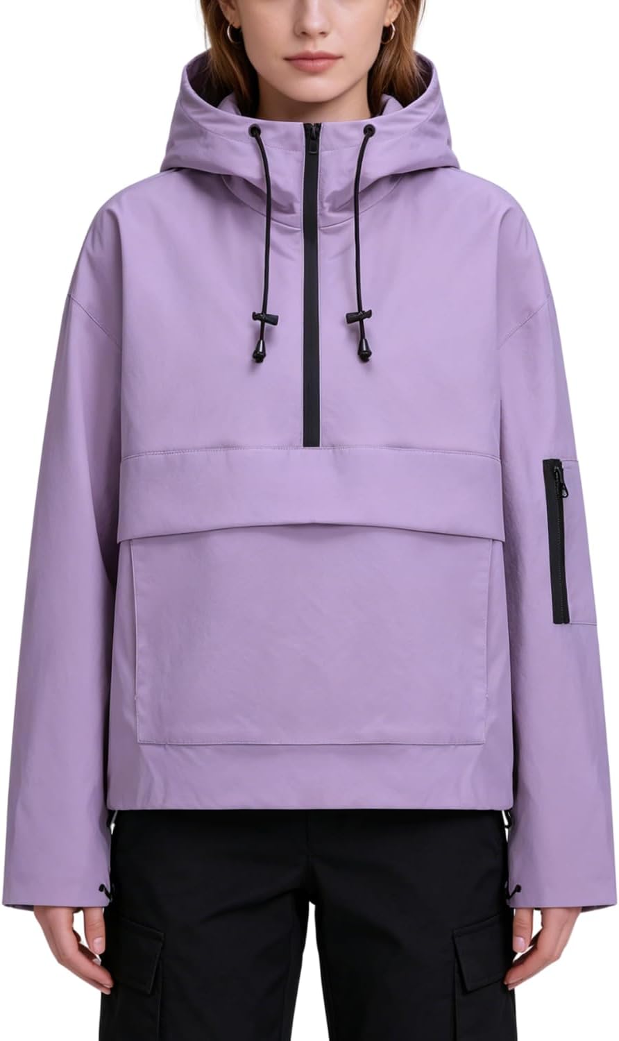 Lightweight Waterproof Rain Jacket for Women with Hood and Kangaroo Pocket – Hiking, Walking - Satinni