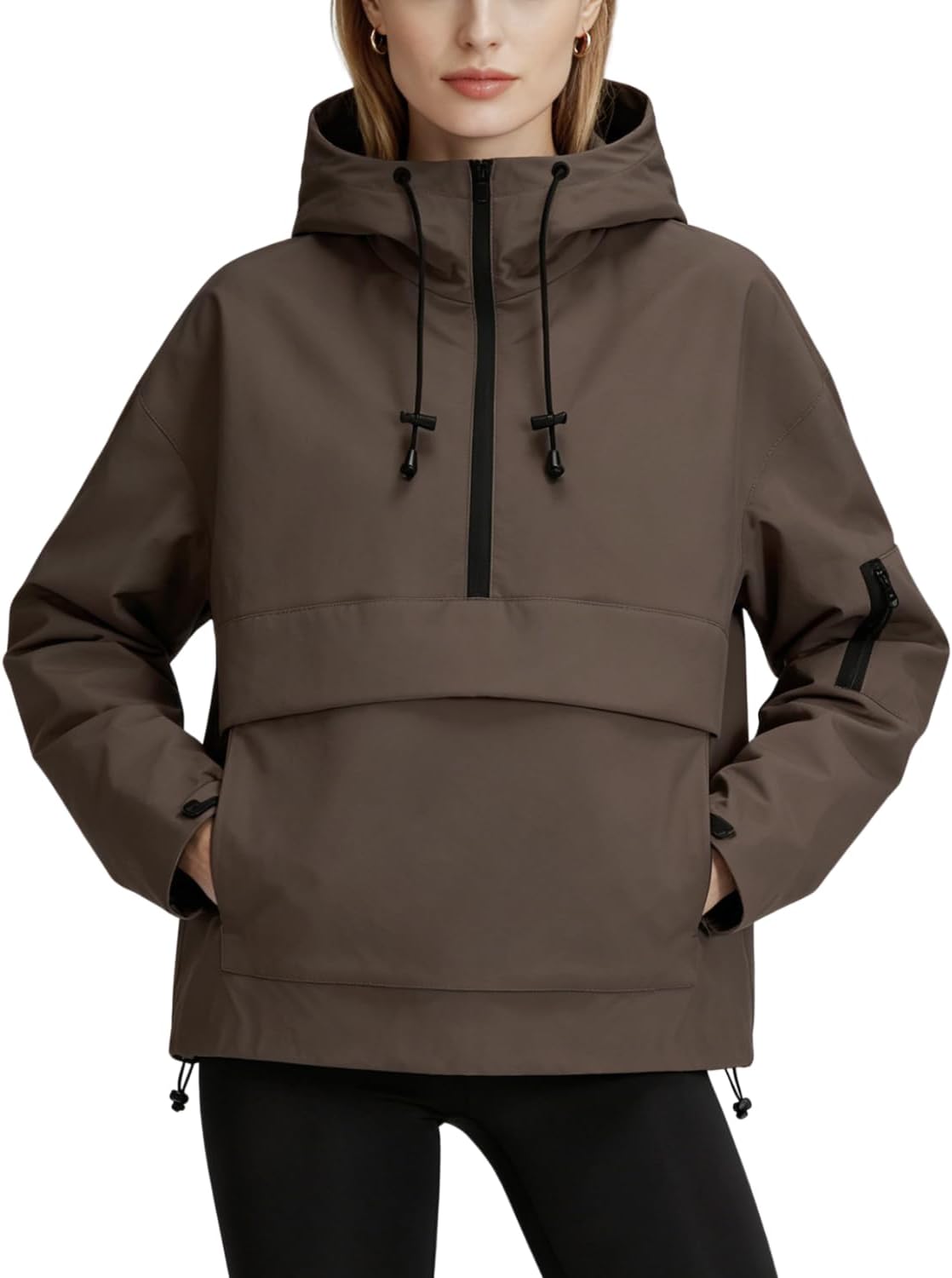 Lightweight Waterproof Rain Jacket for Women with Hood and Kangaroo Pocket – Hiking, Walking - Satinni