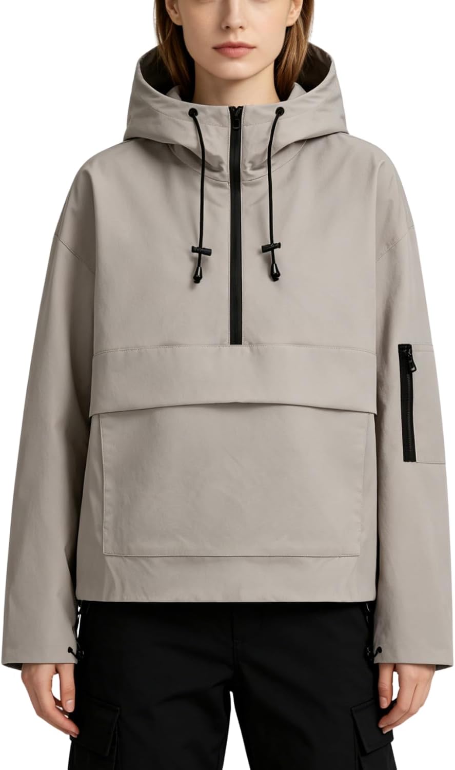 Lightweight Waterproof Rain Jacket for Women with Hood and Kangaroo Pocket – Hiking, Walking - Satinni