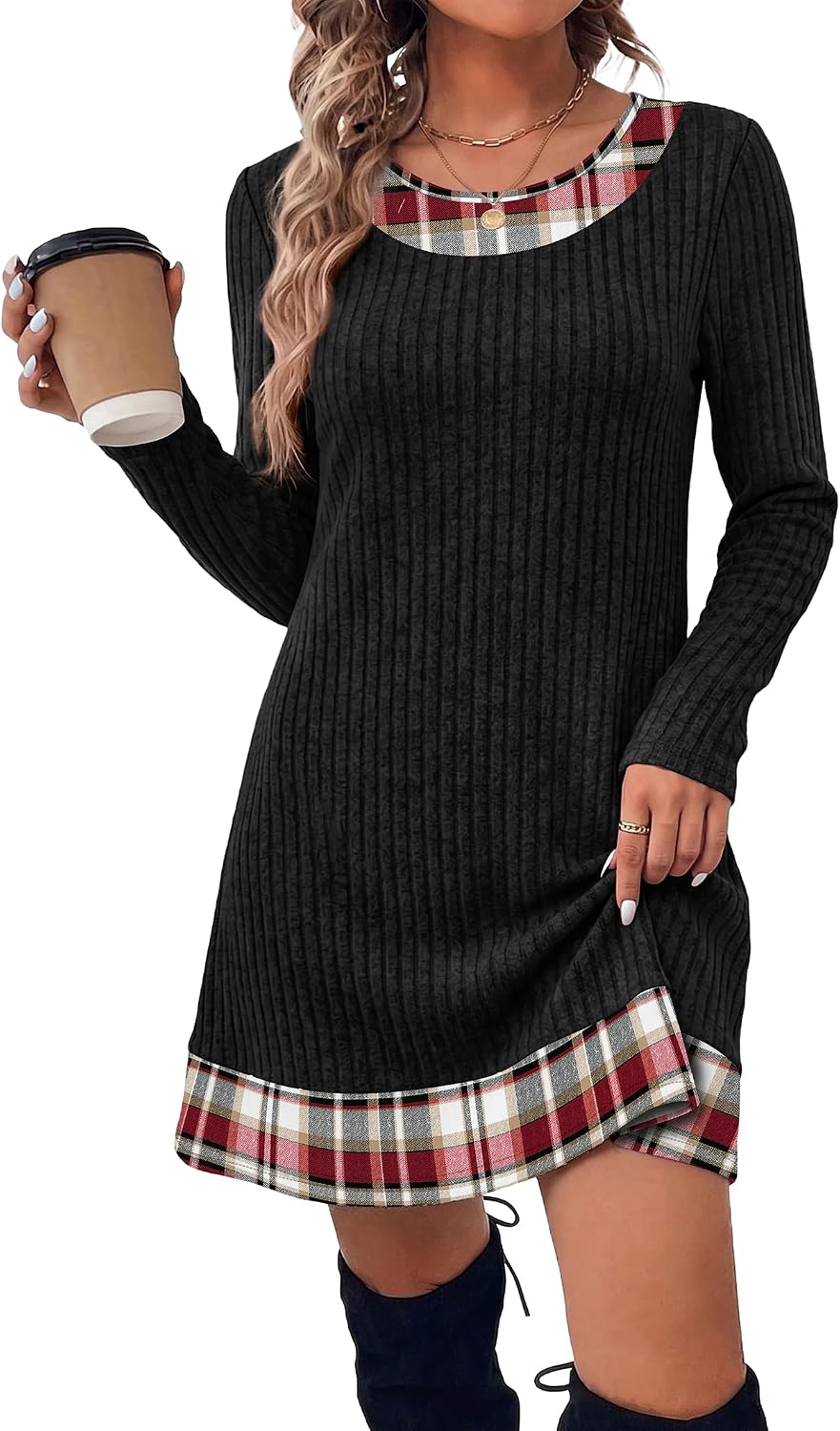 Long Sleeve Color Block Sweater Dress for Women – Casual, Office - Satinni