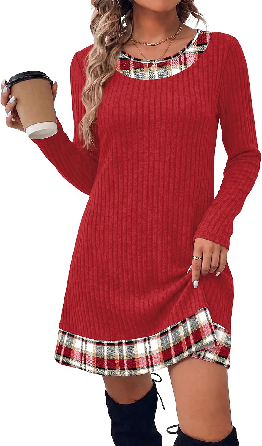 Long Sleeve Color Block Sweater Dress for Women – Casual, Office - Satinni