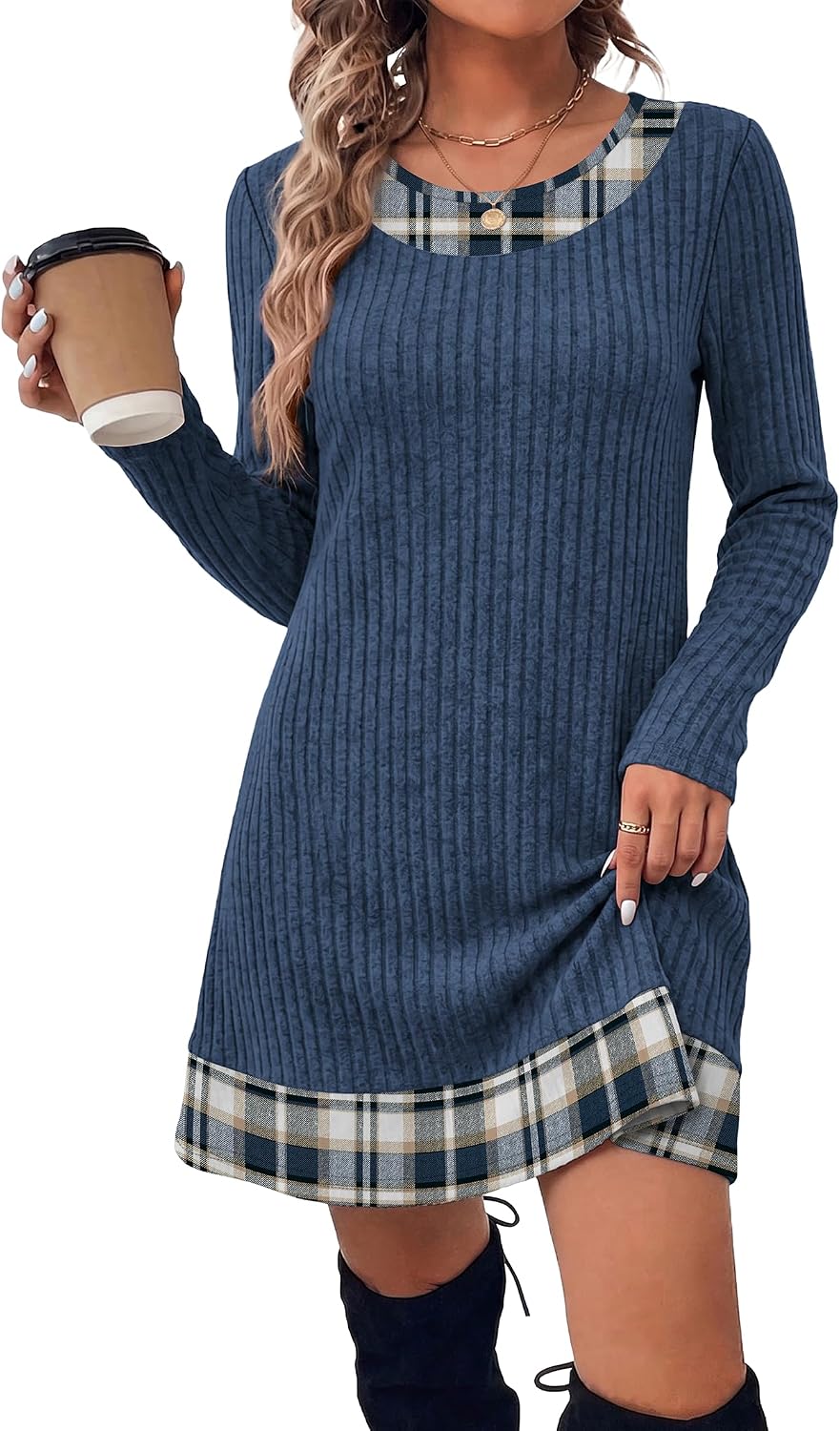 Long Sleeve Color Block Sweater Dress for Women – Casual, Office - Satinni