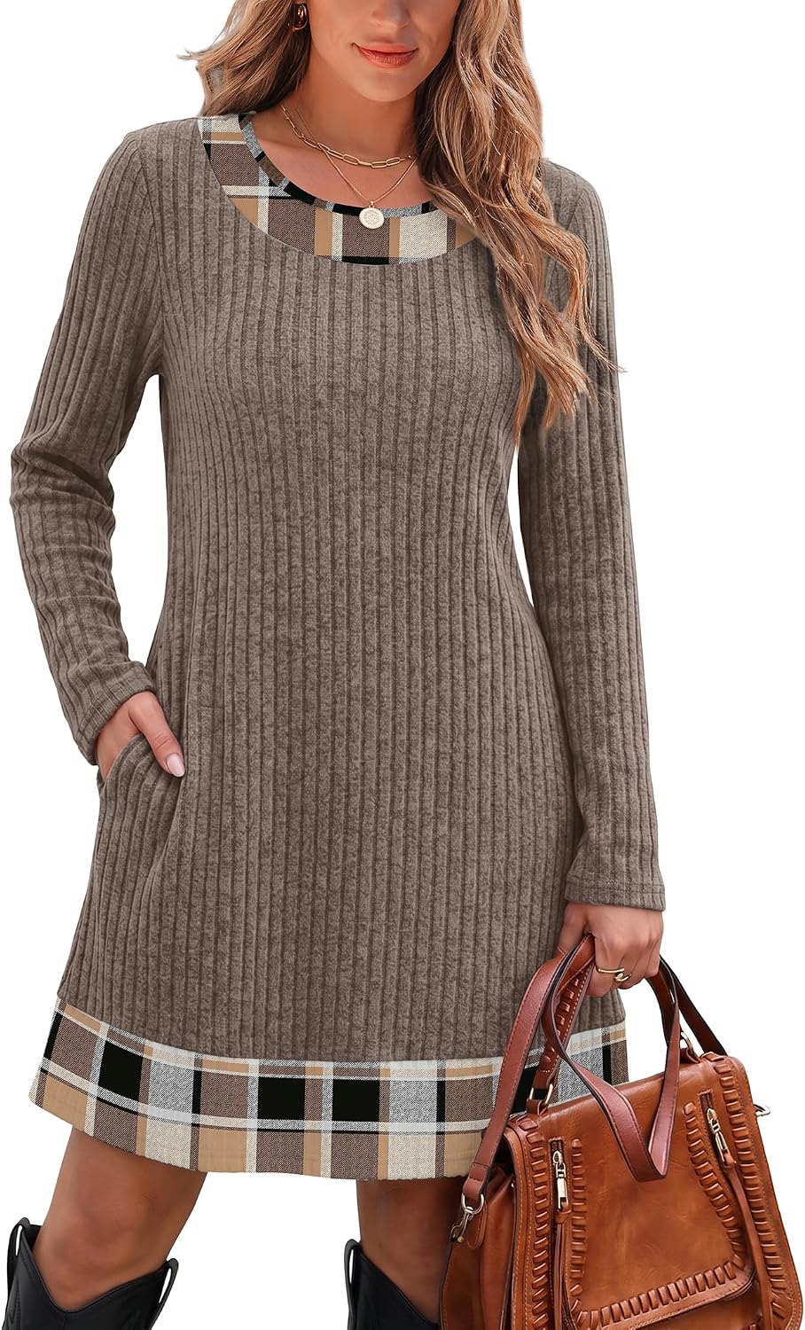 Long Sleeve Color Block Sweater Dress for Women – Casual, Office - Satinni