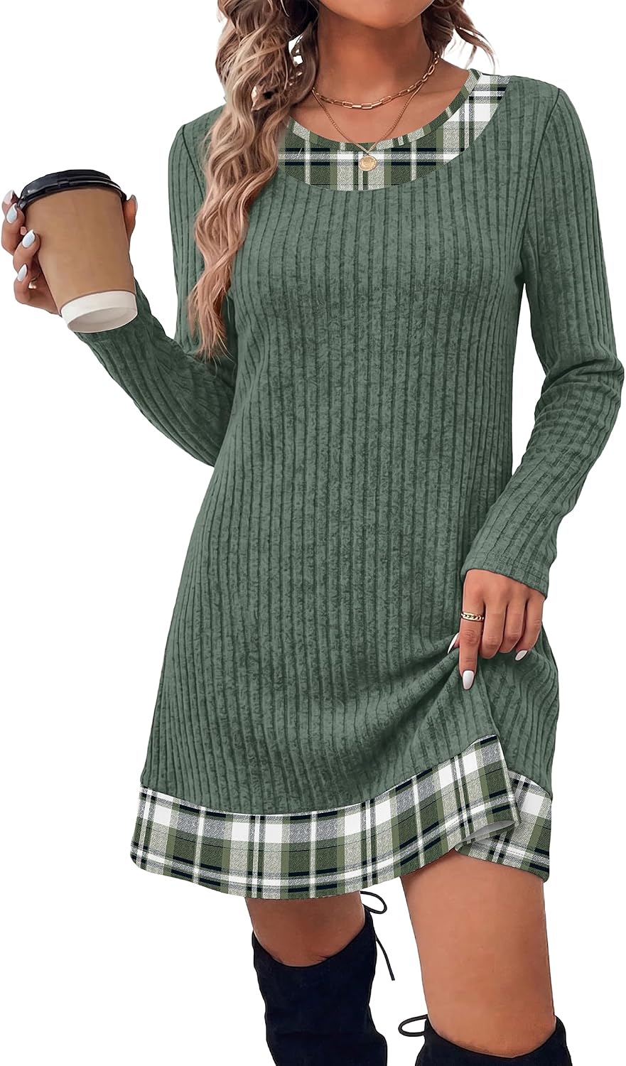 Long Sleeve Color Block Sweater Dress for Women – Casual, Office - Satinni
