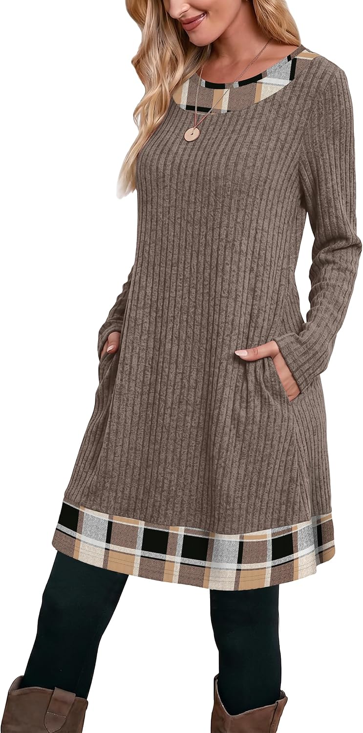 Long Sleeve Color Block Sweater Dress for Women – Casual, Office - Satinni