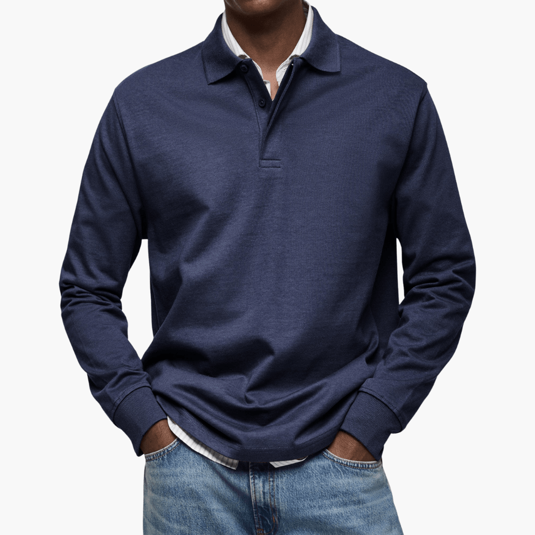 Men's Long Sleeve Polo Shirt - Casual Cotton Blend - Versatile Everyday Wear - Satinnis