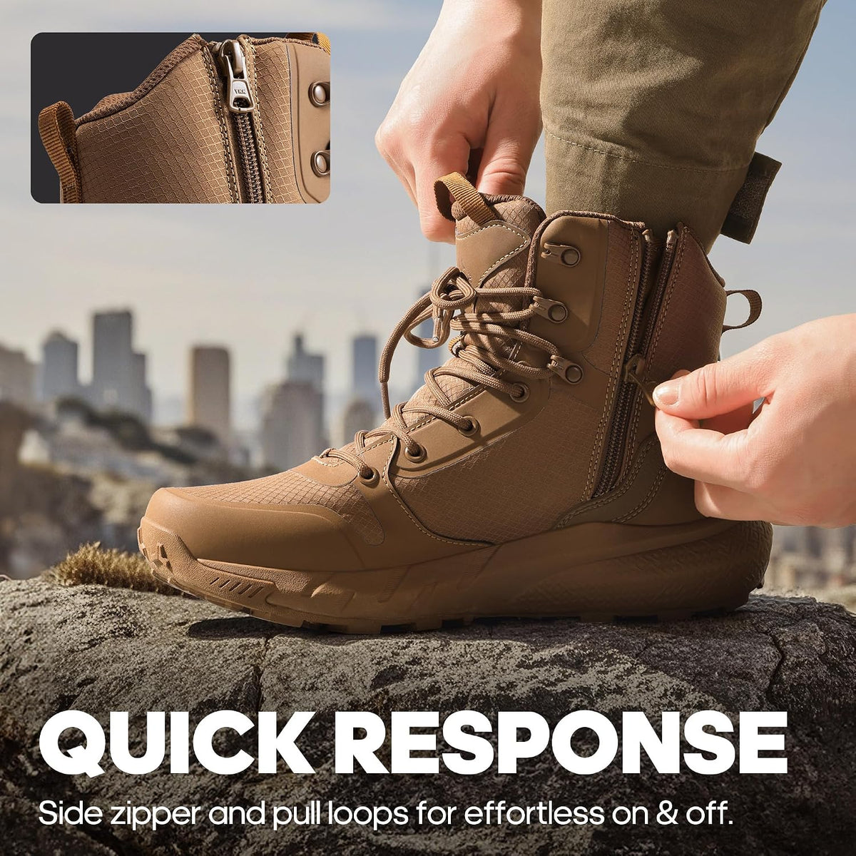 Military Tactical Boot Zipper Lightweight – Outdoor, Hiking - Satinni