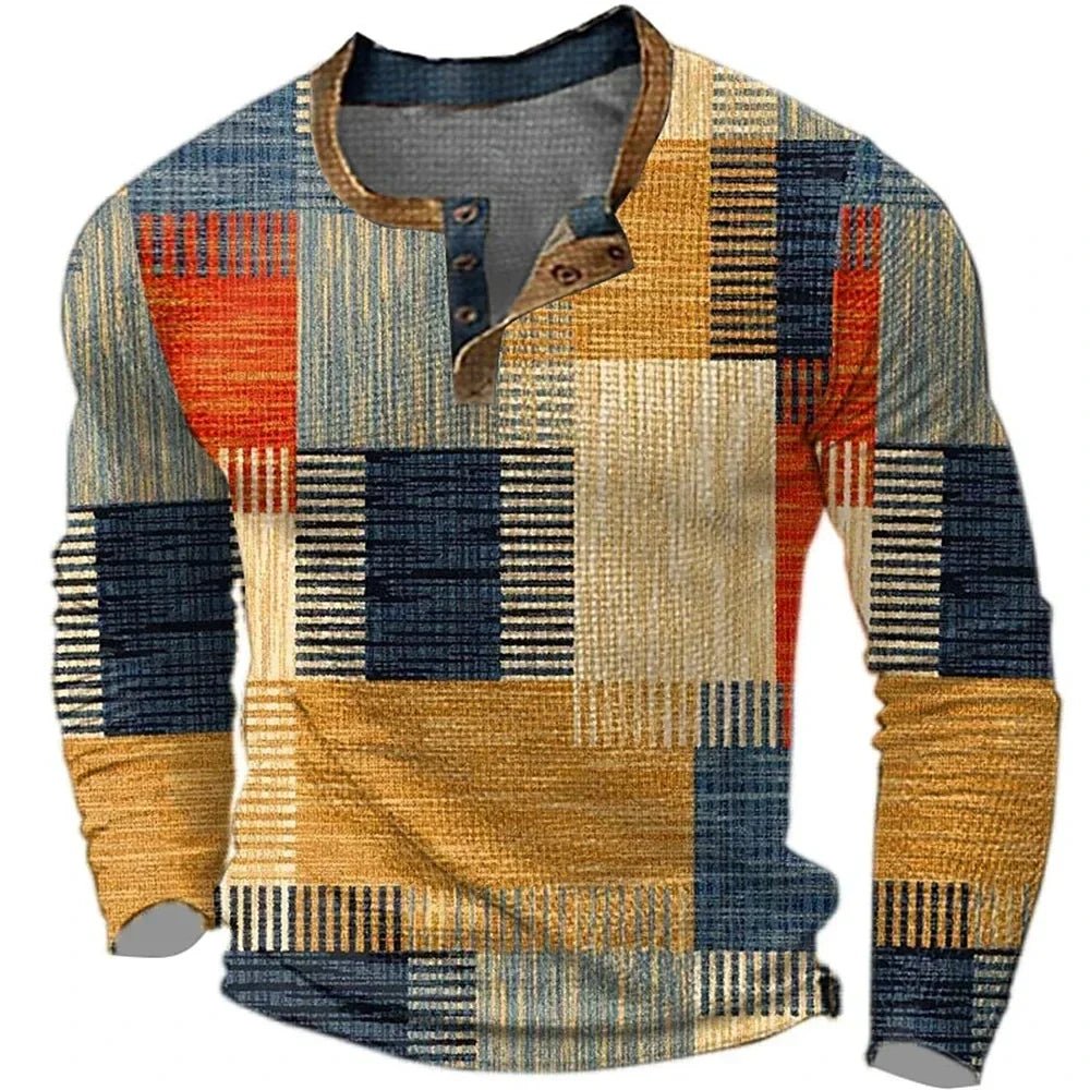 Multicolor Long Sleeve Shirt for Men | Casual Cotton Blend Top - Satinni