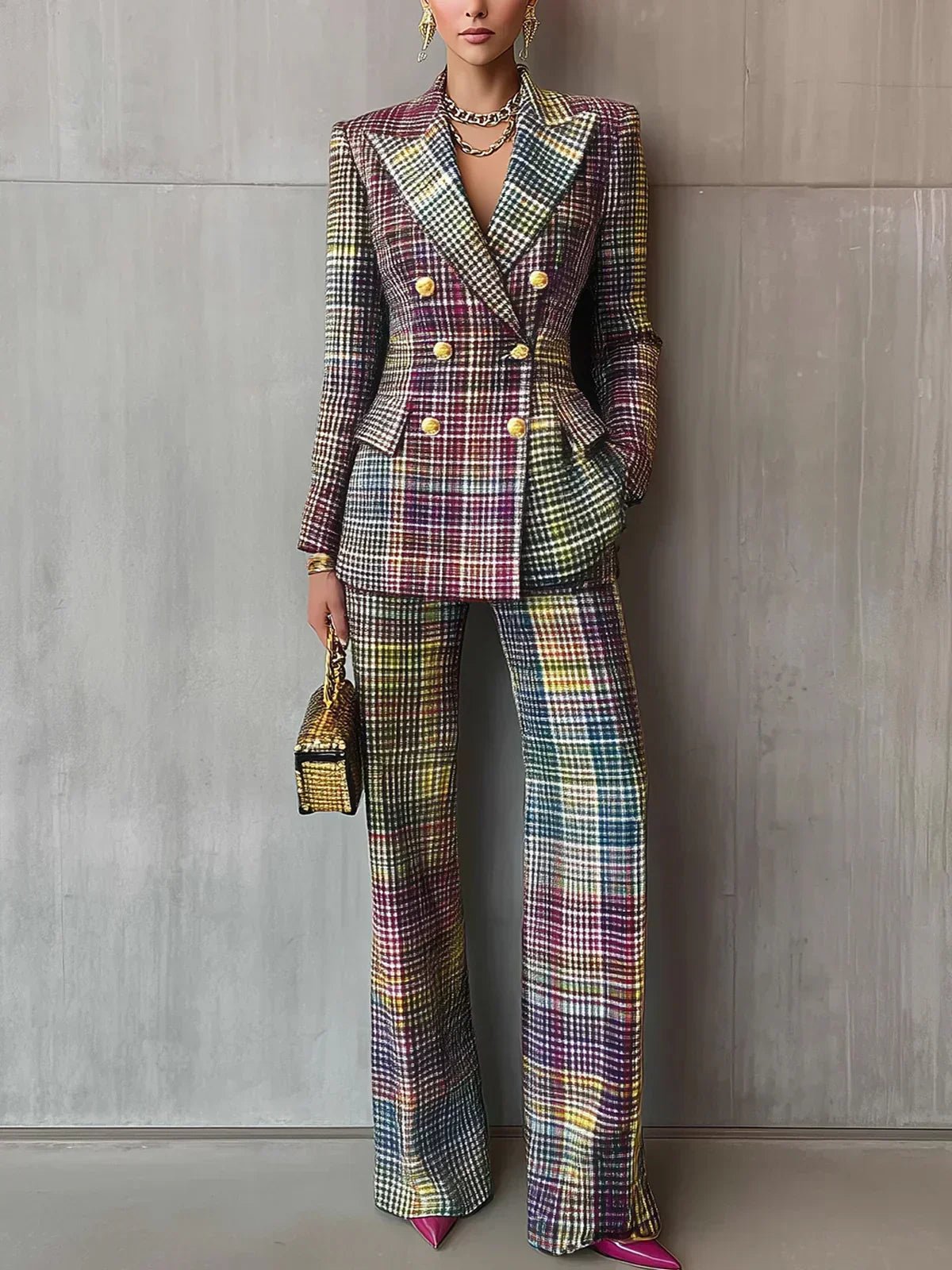 Multicolor V-neck Suit | Luxe Fabric | Stylish Women's Suit for Events - Satinni