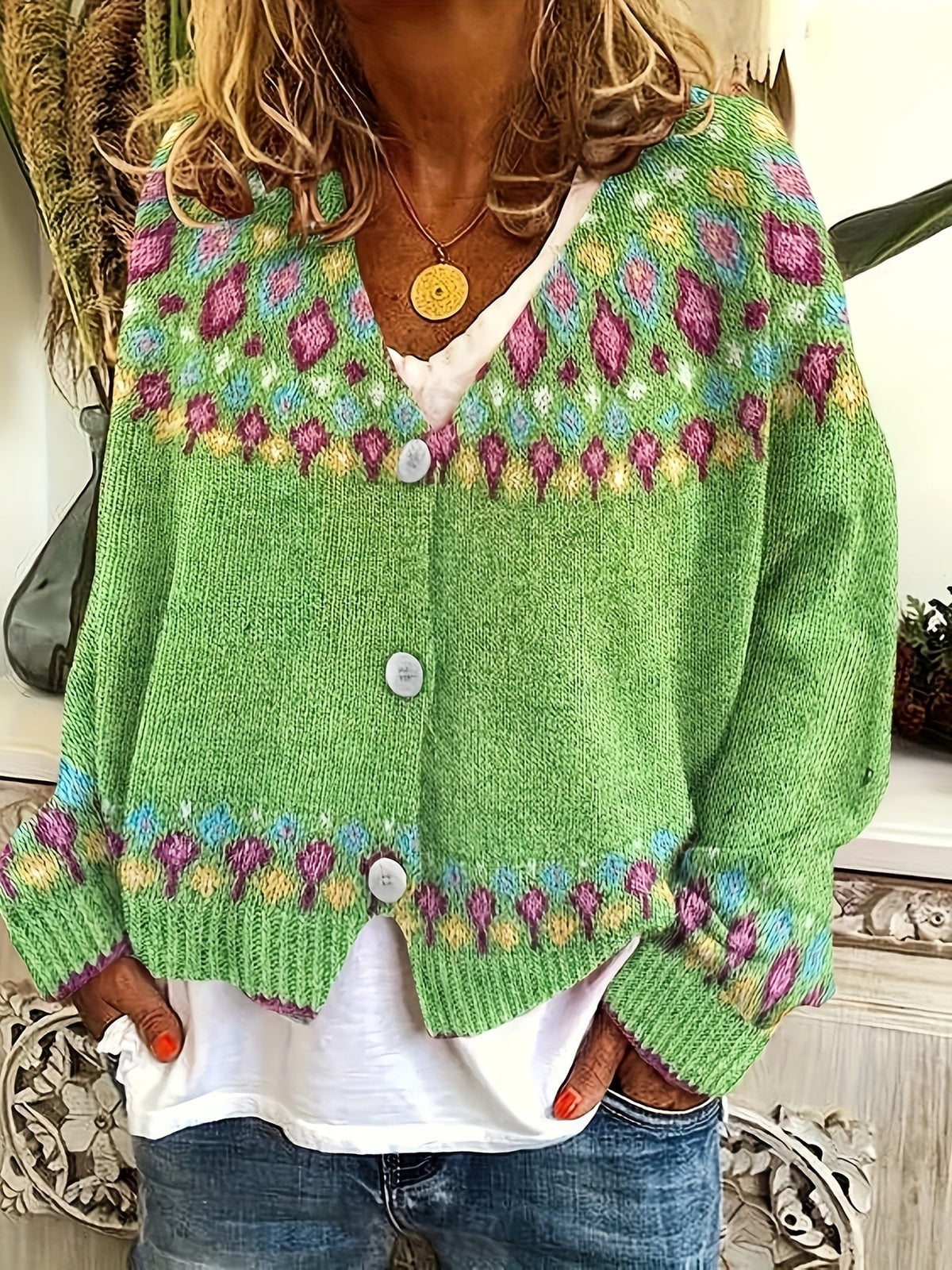 Nordic Patterned Cardigan in Soft Knit for Cozy Layering and Everyday Wear - Satinni