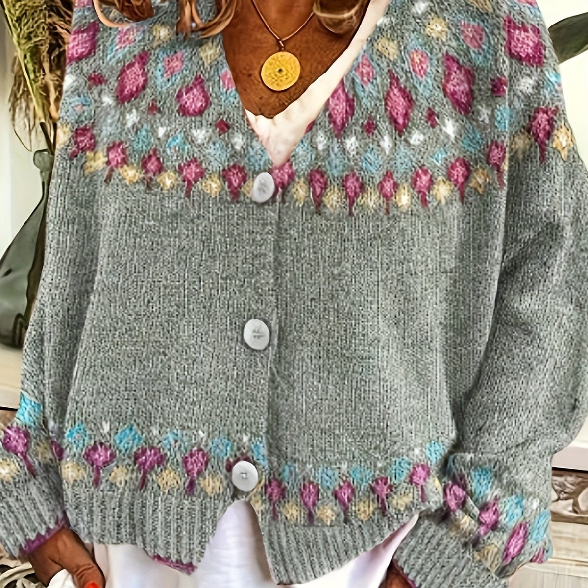 Nordic Patterned Cardigan in Soft Knit for Cozy Layering and Everyday Wear - Satinni