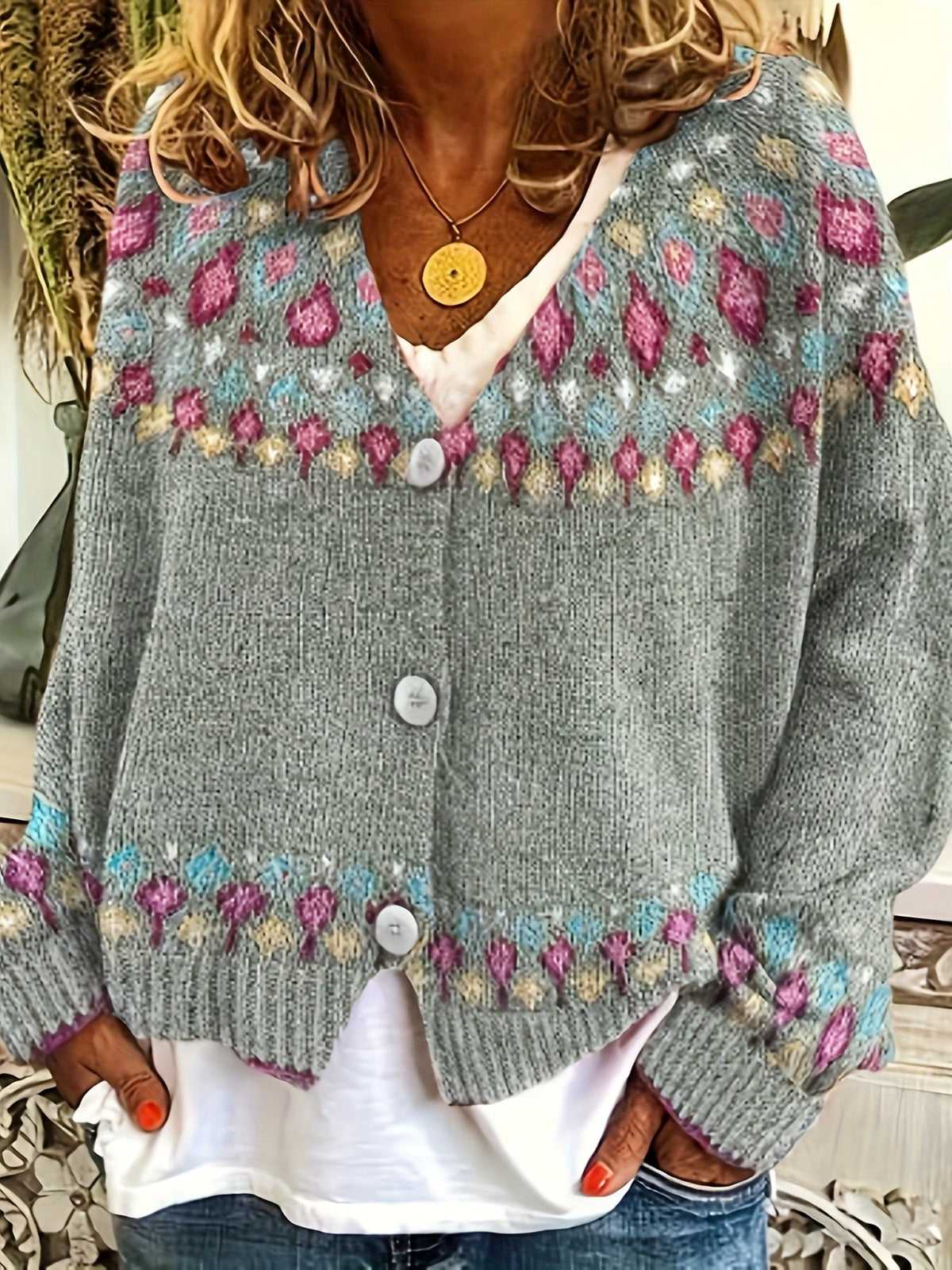 Nordic Patterned Cardigan in Soft Knit for Cozy Layering and Everyday Wear - Satinni