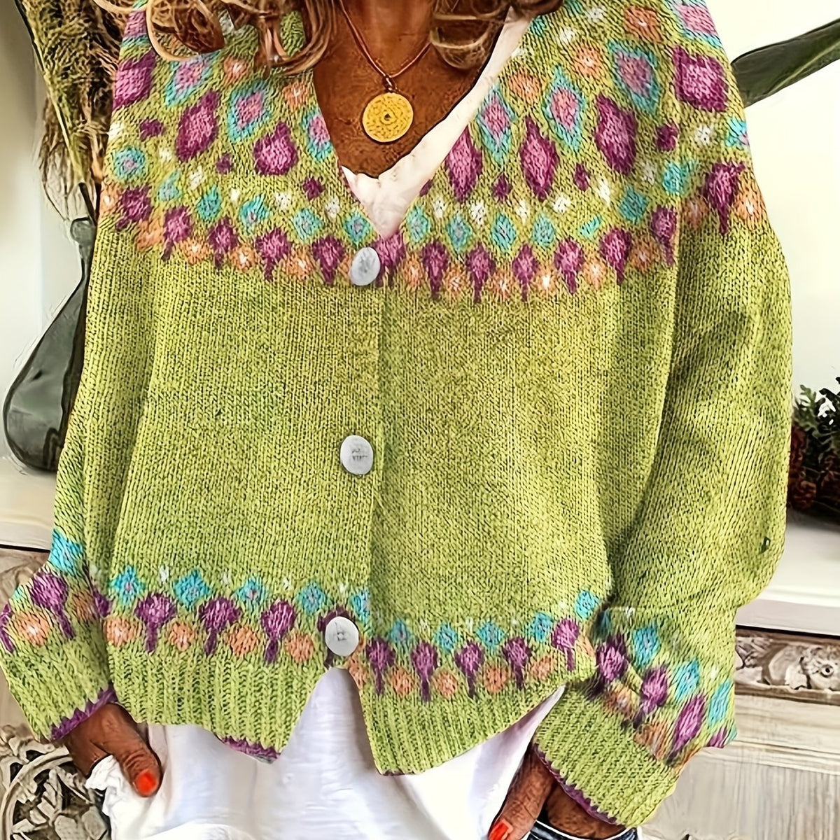 Nordic Patterned Cardigan in Soft Knit for Cozy Layering and Everyday Wear - Satinni