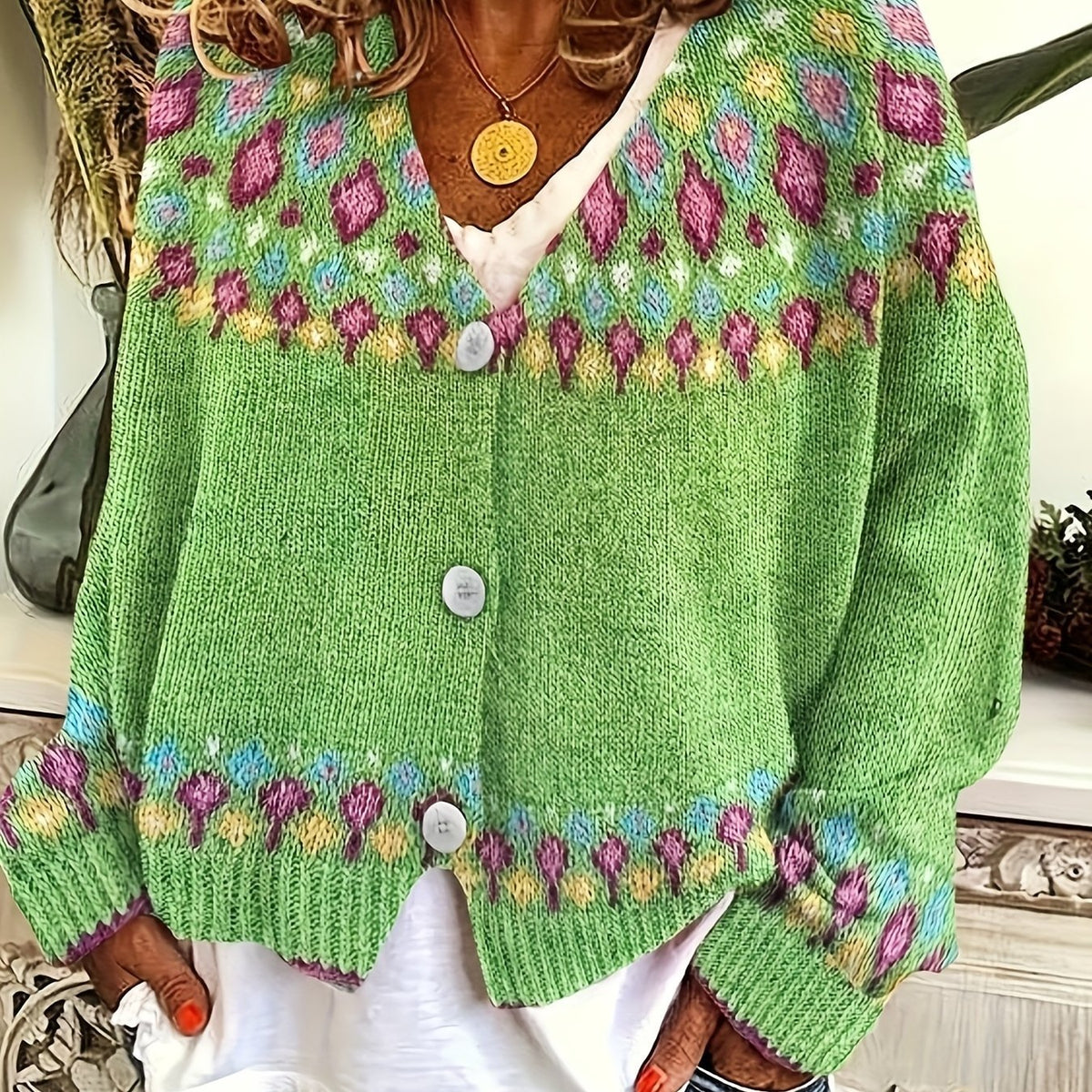 Nordic Patterned Cardigan in Soft Knit for Cozy Layering and Everyday Wear - Satinni