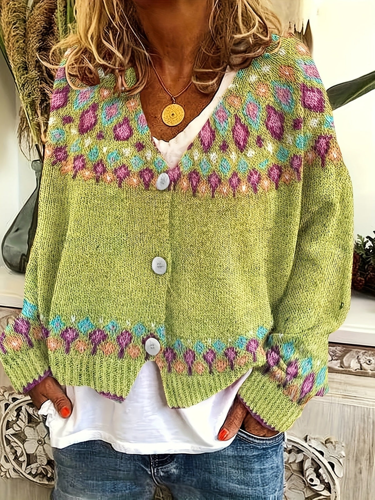 Nordic Patterned Cardigan in Soft Knit for Cozy Layering and Everyday Wear - Satinni