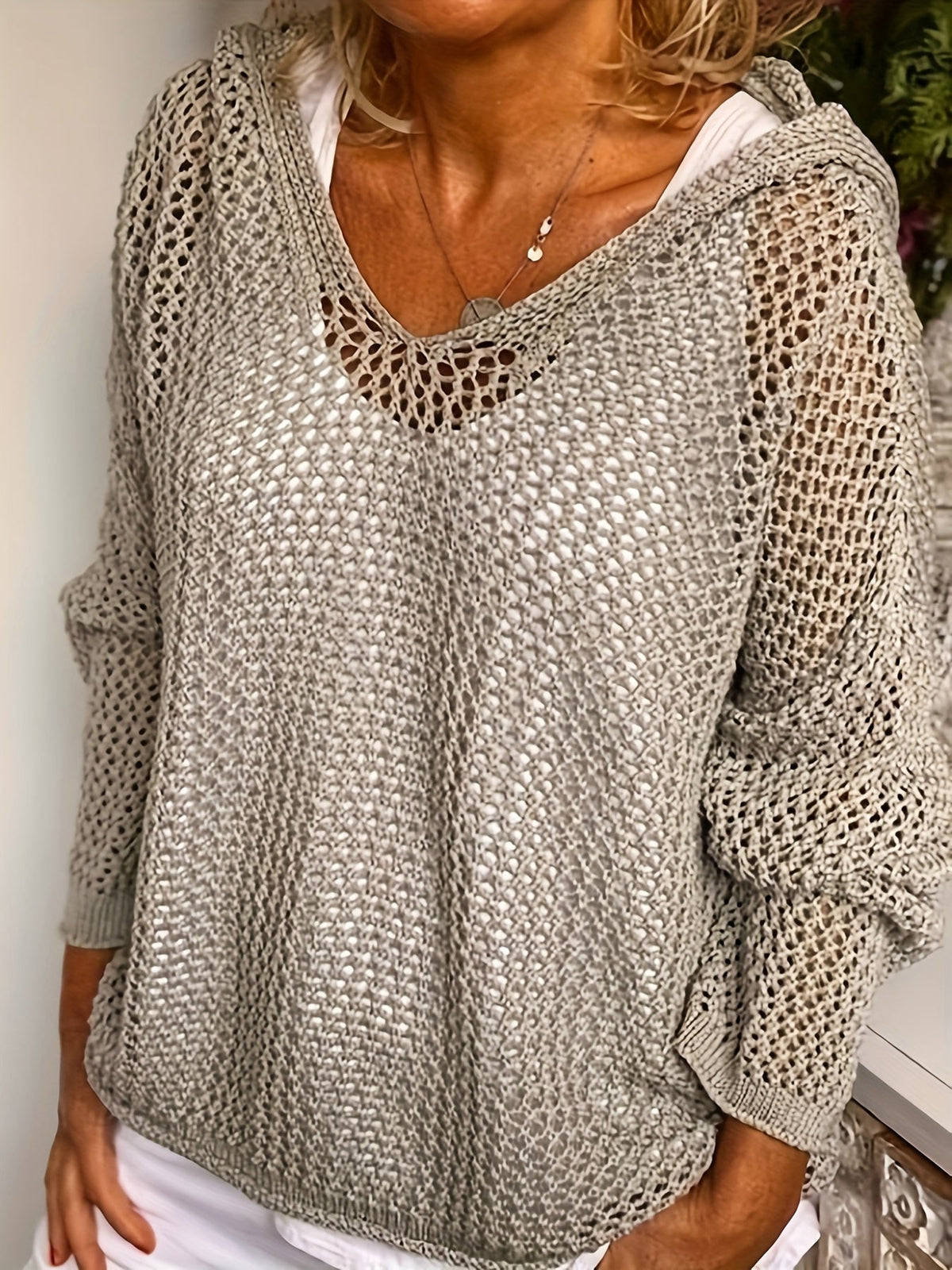 Open-Knit Hooded Sweater for Women | Relaxed Fit, Lightweight Knit Design - Satinni