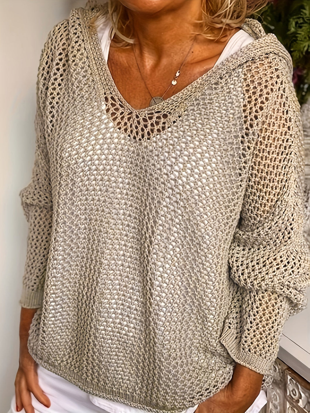 Open-Knit Hooded Sweater for Women | Relaxed Fit, Lightweight Knit Design - Satinni
