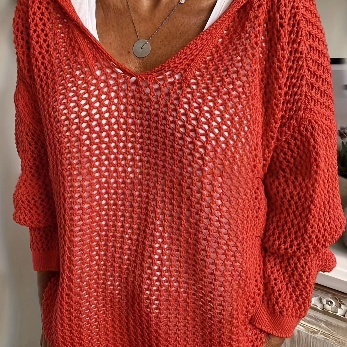 Open-Knit Hooded Sweater for Women | Relaxed Fit, Lightweight Knit Design - Satinni