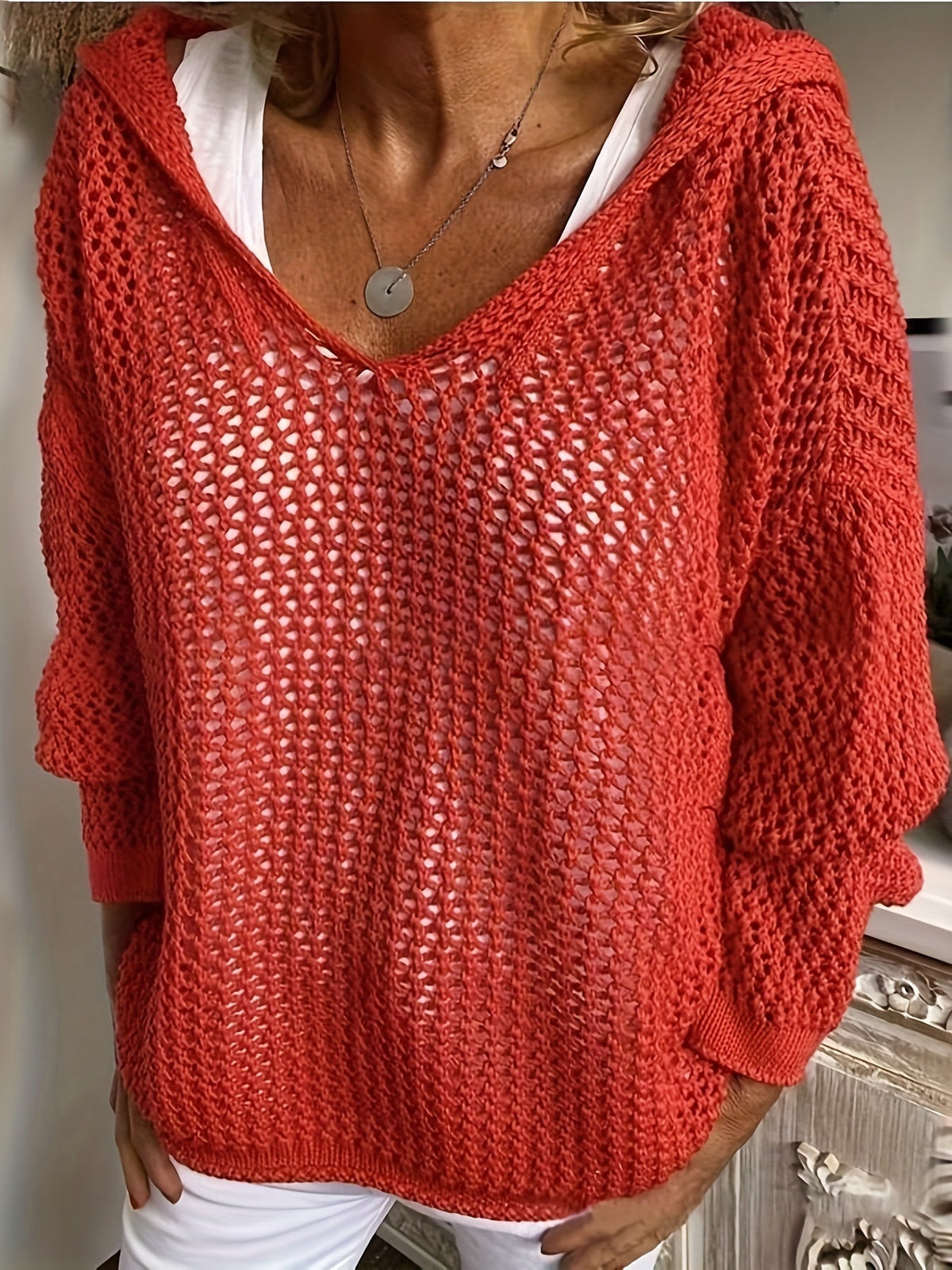 Open-Knit Hooded Sweater for Women | Relaxed Fit, Lightweight Knit Design - Satinni