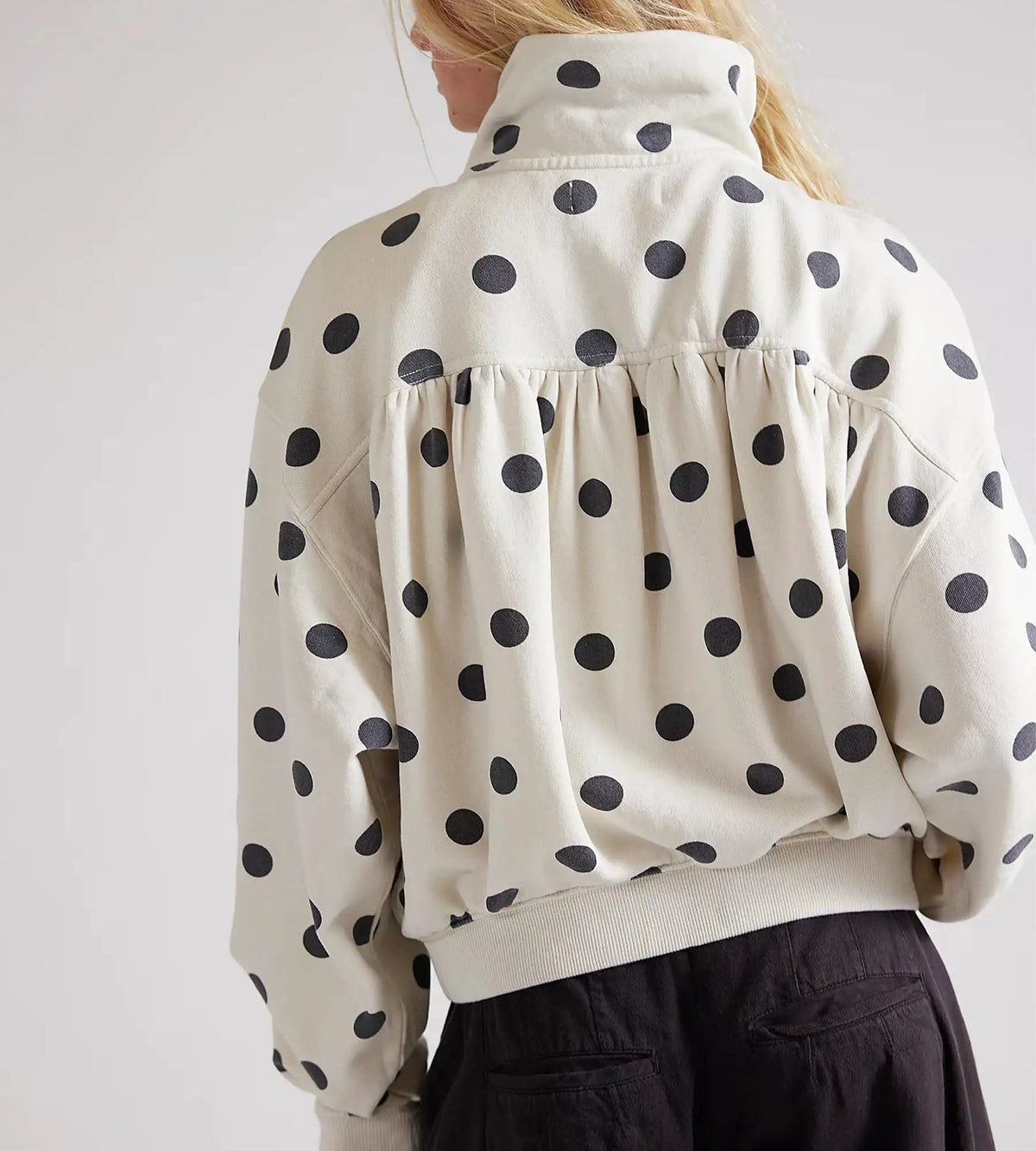 Oversized Blue Polka Dot Half-Zip Sweatshirt for Casual Wear - Satinni