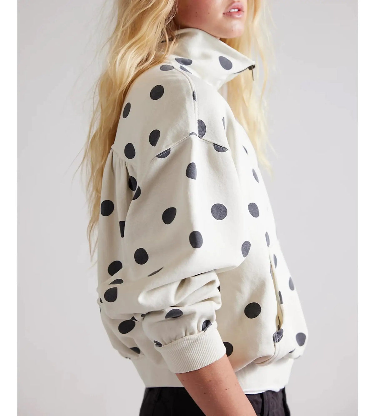 Oversized Blue Polka Dot Half-Zip Sweatshirt for Casual Wear - Satinni