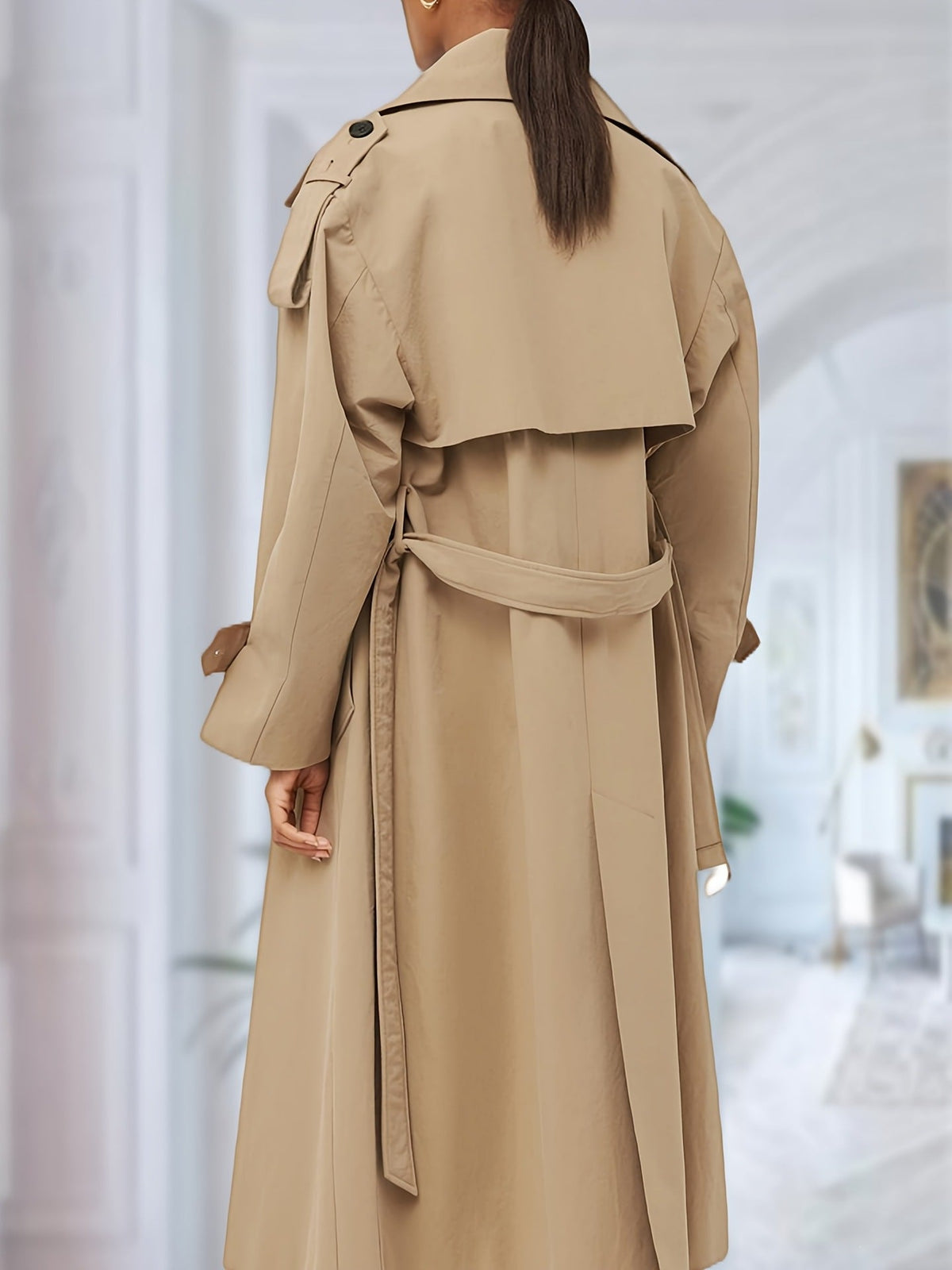 Oversized Double-Breasted Trench Coat - Loose-Fitting Long Outerwear - Satinni