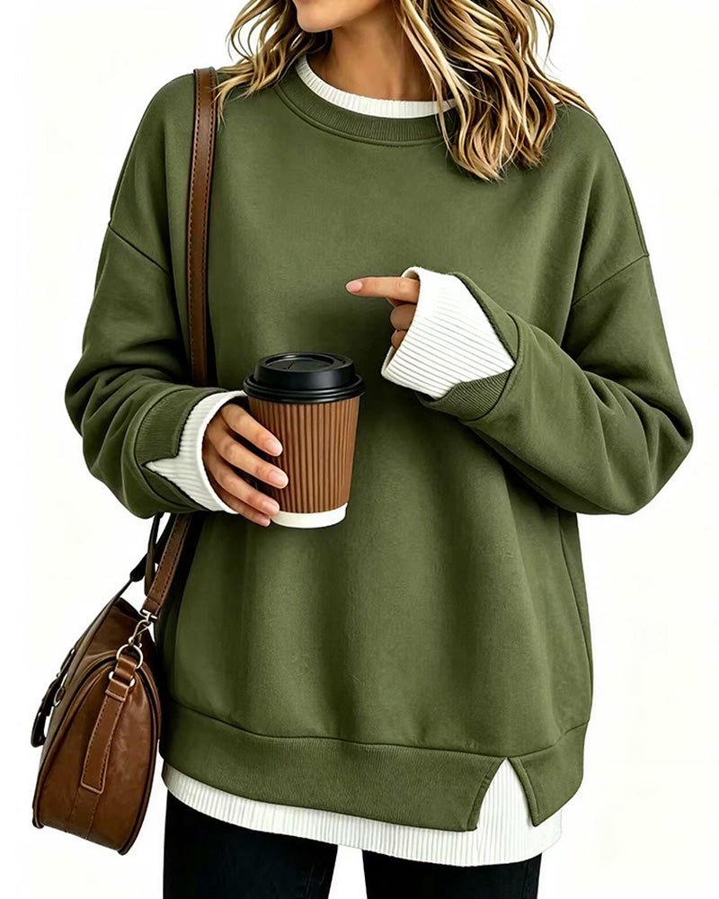 Oversized Faux-Layered Long Sleeve Sweatshirt – Casual Wear, Everyday Comfort - Satinni
