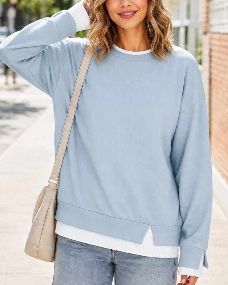 Oversized Faux-Layered Long Sleeve Sweatshirt – Casual Wear, Everyday Comfort - Satinni