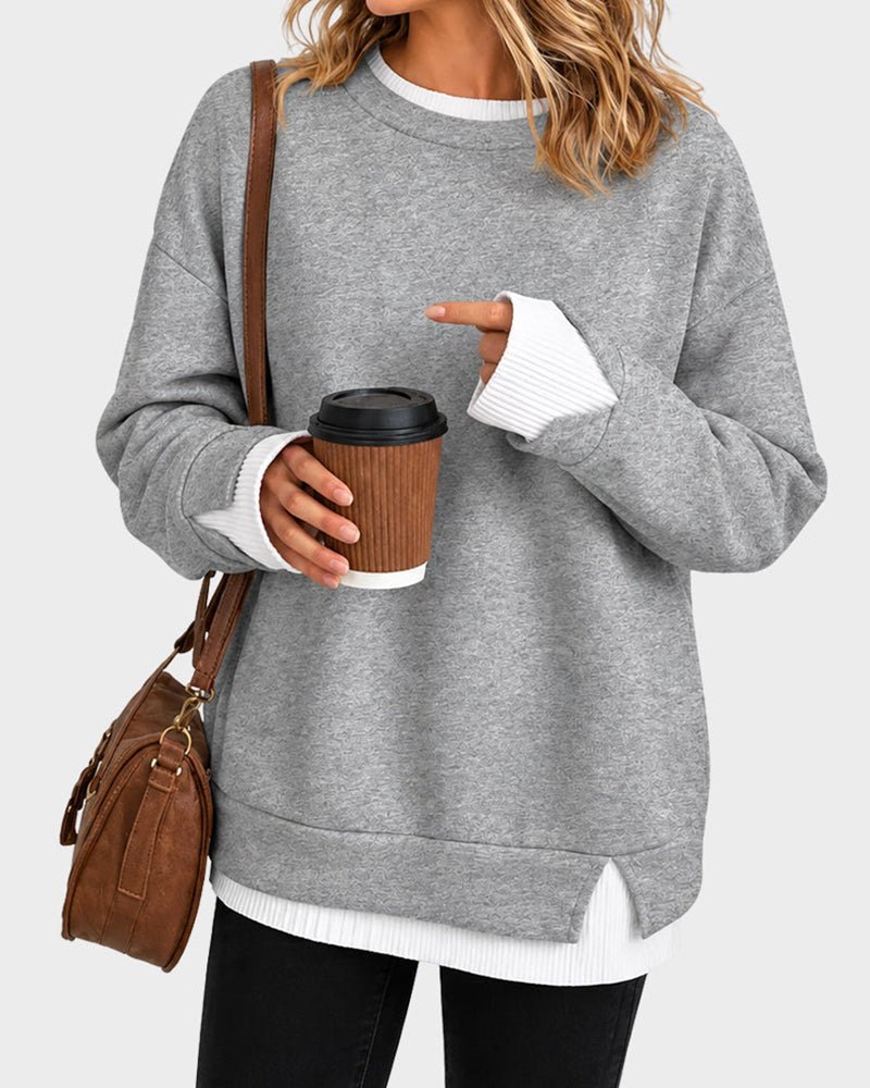 Oversized Faux-Layered Long Sleeve Sweatshirt – Casual Wear, Everyday Comfort - Satinni