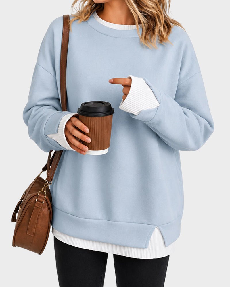 Oversized Faux-Layered Long Sleeve Sweatshirt – Casual Wear, Everyday Comfort - Satinni