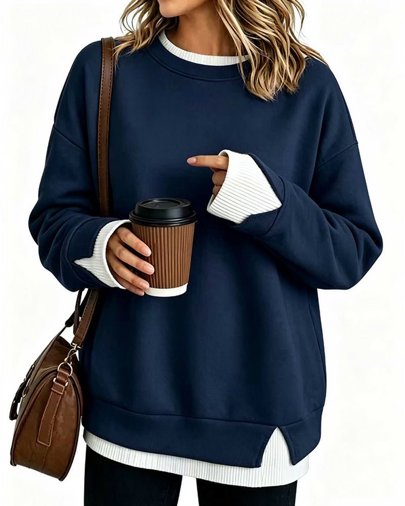Oversized Faux-Layered Long Sleeve Sweatshirt – Casual Wear, Everyday Comfort - Satinni