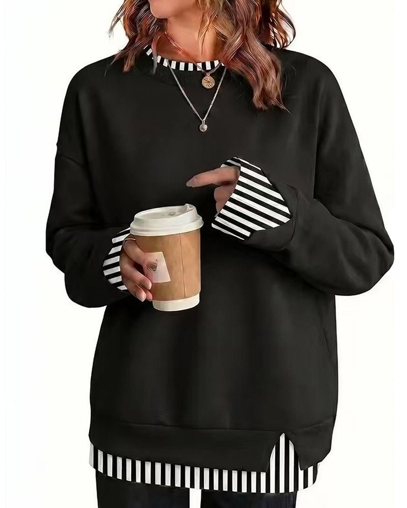 Oversized Faux-Layered Long Sleeve Sweatshirt – Casual Wear, Everyday Comfort - Satinni