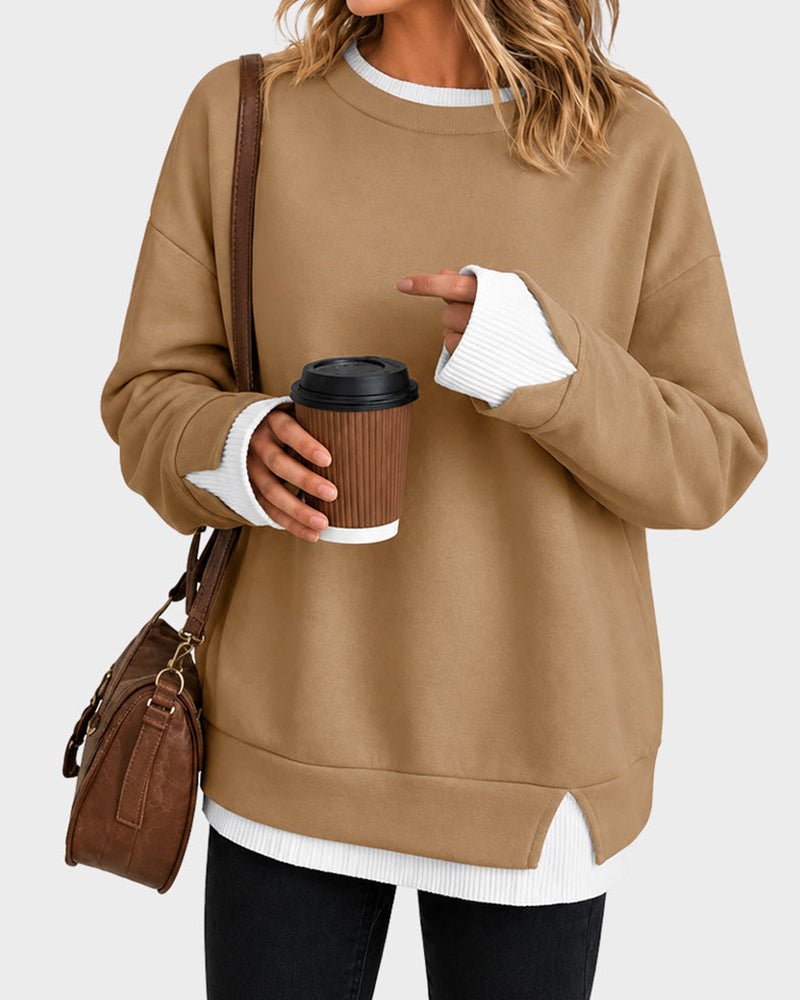 Oversized Faux-Layered Long Sleeve Sweatshirt – Casual Wear, Everyday Comfort - Satinni