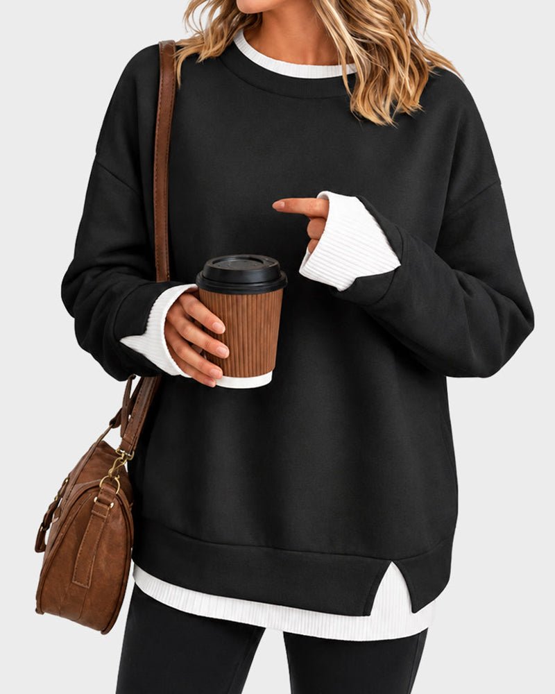 Oversized Faux-Layered Long Sleeve Sweatshirt – Casual Wear, Everyday Comfort - Satinni