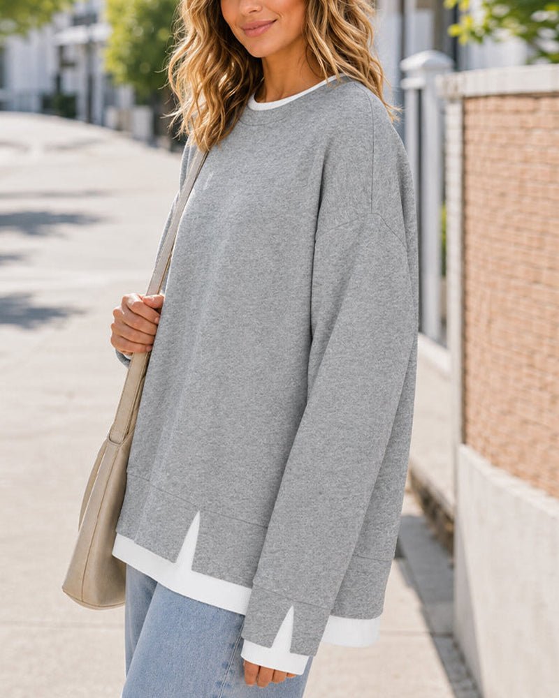 Oversized Faux-Layered Long Sleeve Sweatshirt – Casual Wear, Everyday Comfort - Satinni