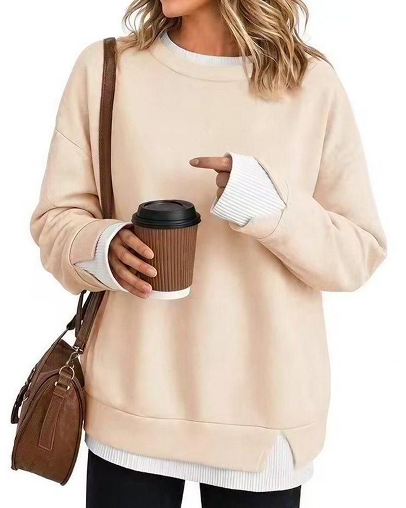 Oversized Faux-Layered Long Sleeve Sweatshirt – Casual Wear, Everyday Comfort - Satinni
