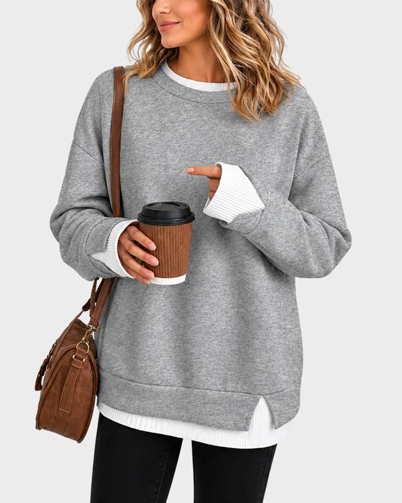 Oversized Faux-Layered Long Sleeve Sweatshirt – Casual Wear, Everyday Comfort - Satinni