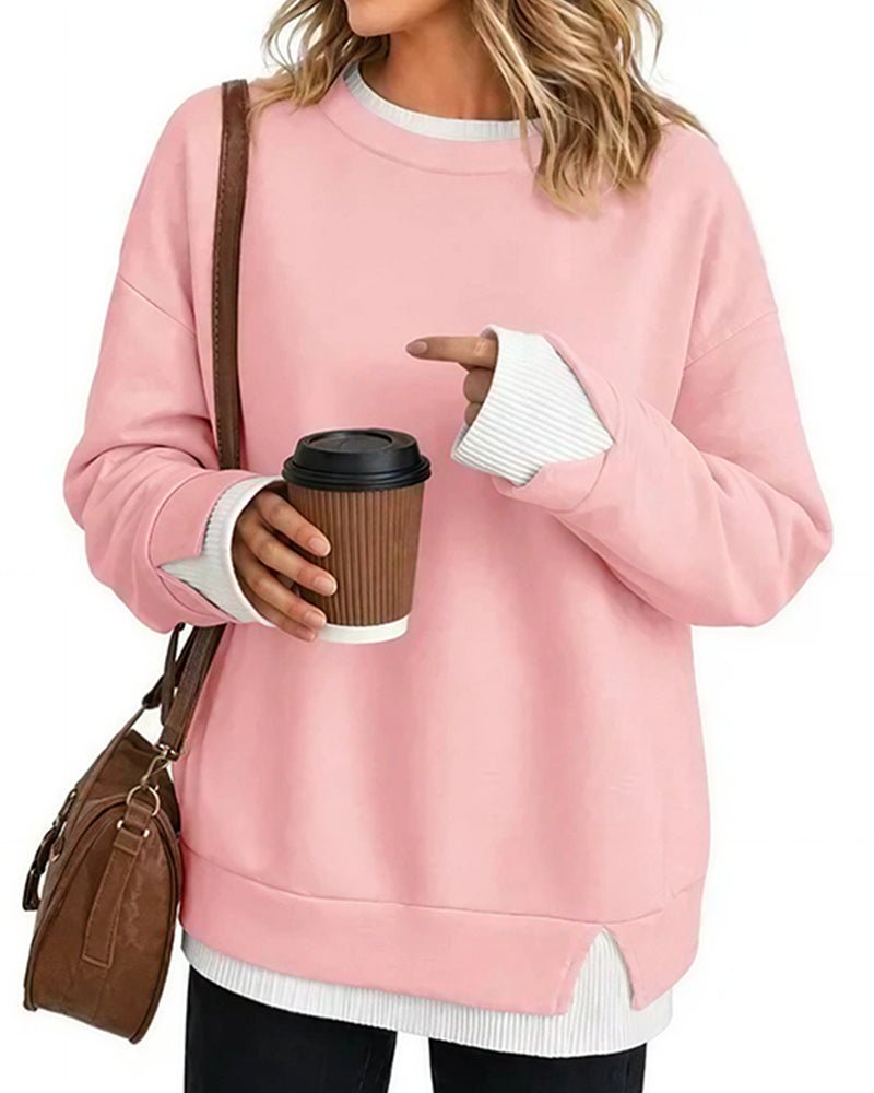 Oversized Faux-Layered Long Sleeve Sweatshirt – Casual Wear, Everyday Comfort - Satinni