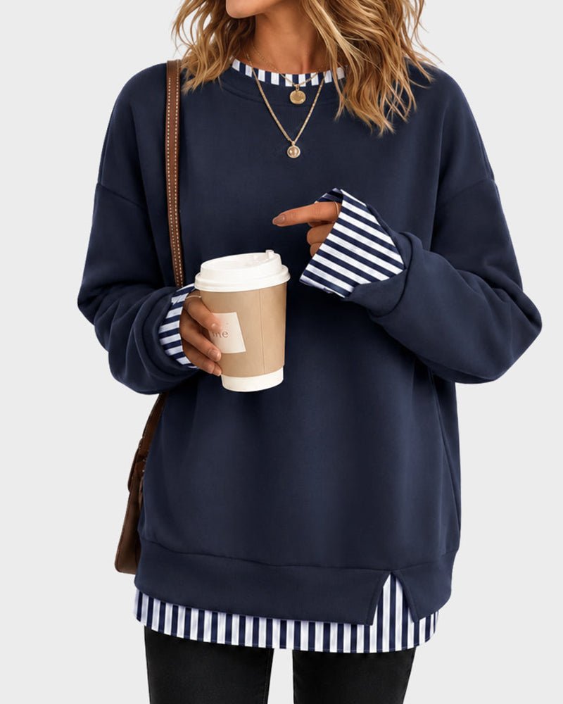 Oversized Faux-Layered Long Sleeve Sweatshirt – Casual Wear, Everyday Comfort - Satinni