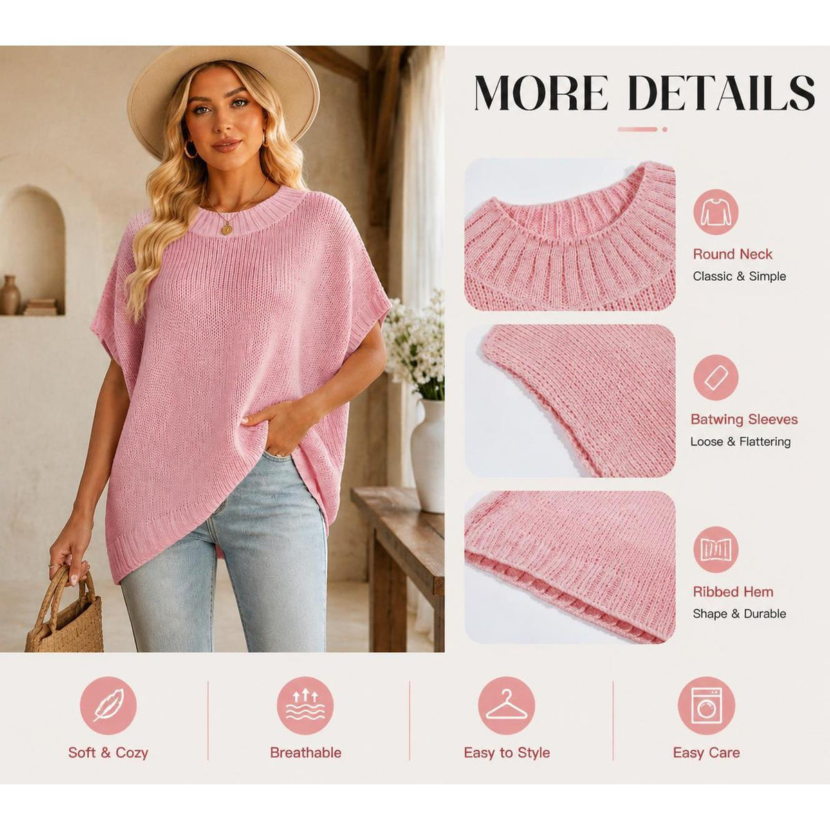 Oversized Women's Knit Sweater - Cozy Casual Pullover for Everyday Wear - Satinni