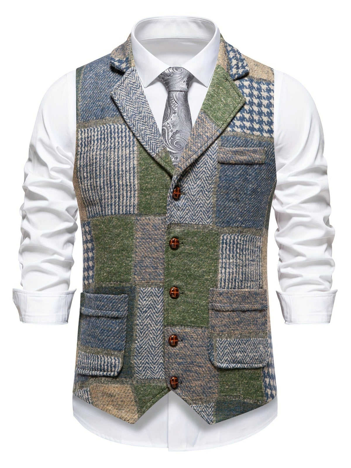 Patchwork Herringbone Vest | Stylish Layering Piece for Casual Wear - Satinni