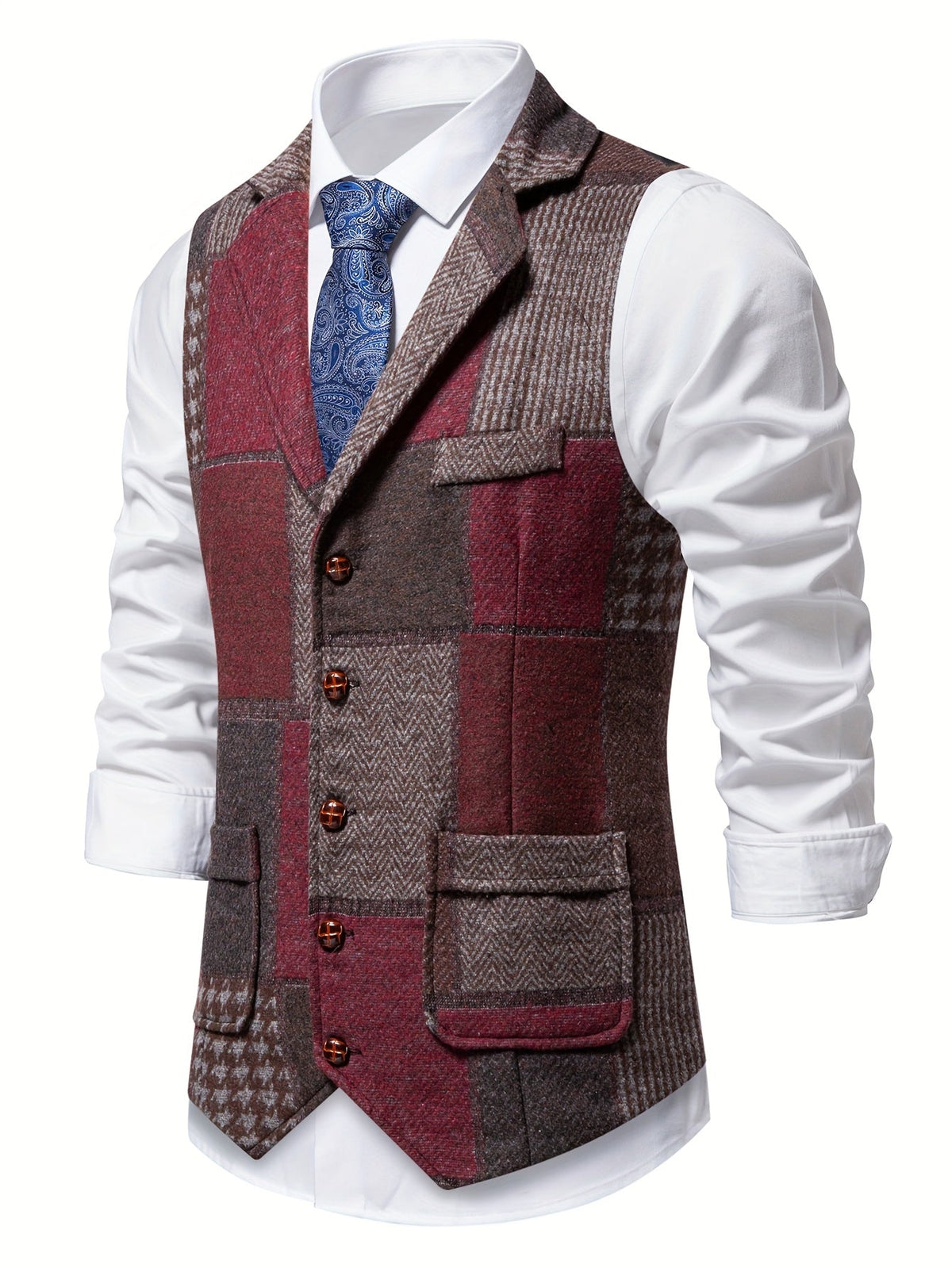Patchwork Herringbone Vest | Stylish Layering Piece for Casual Wear - Satinni