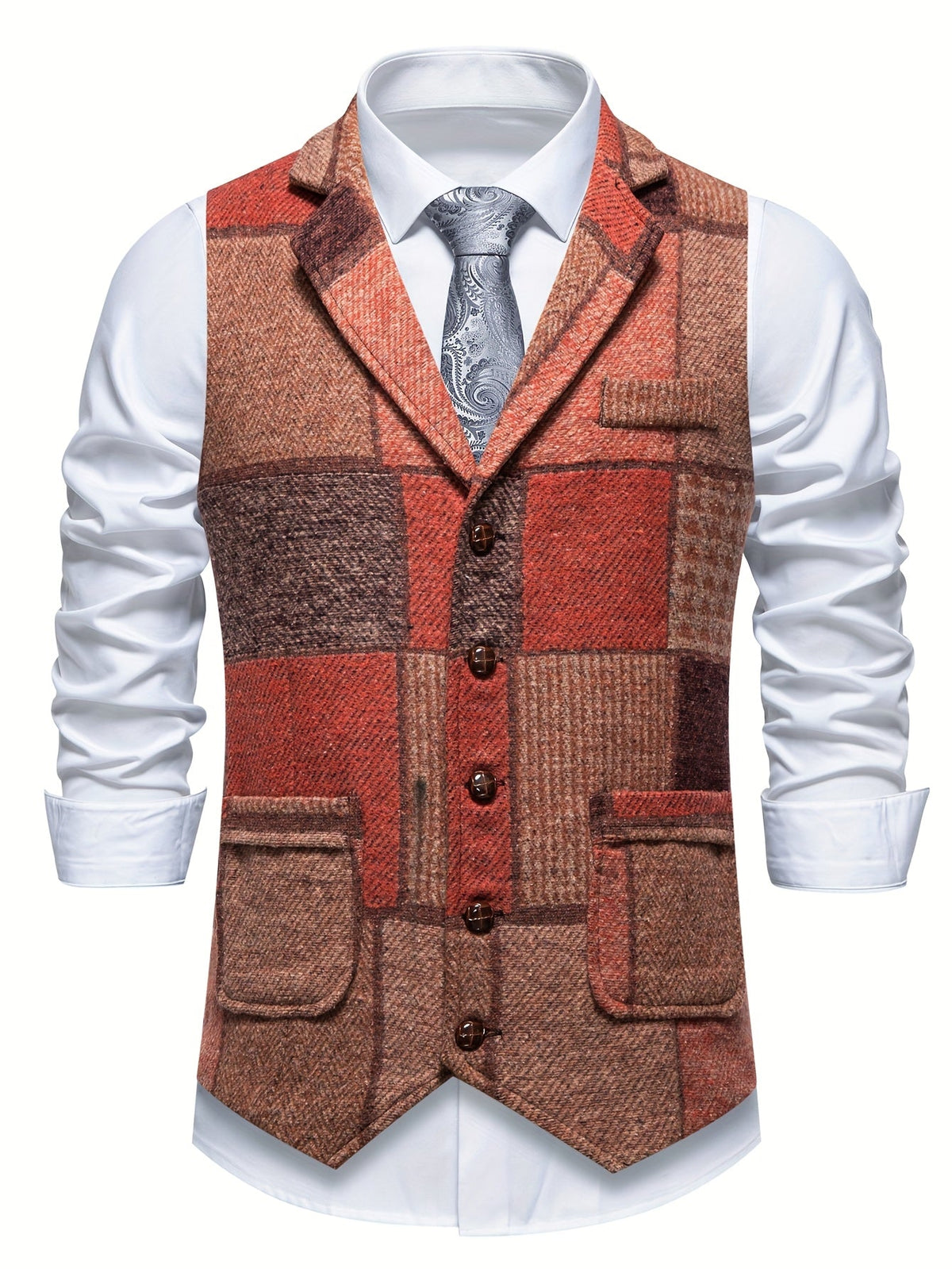 Patchwork Herringbone Vest | Stylish Layering Piece for Casual Wear - Satinni
