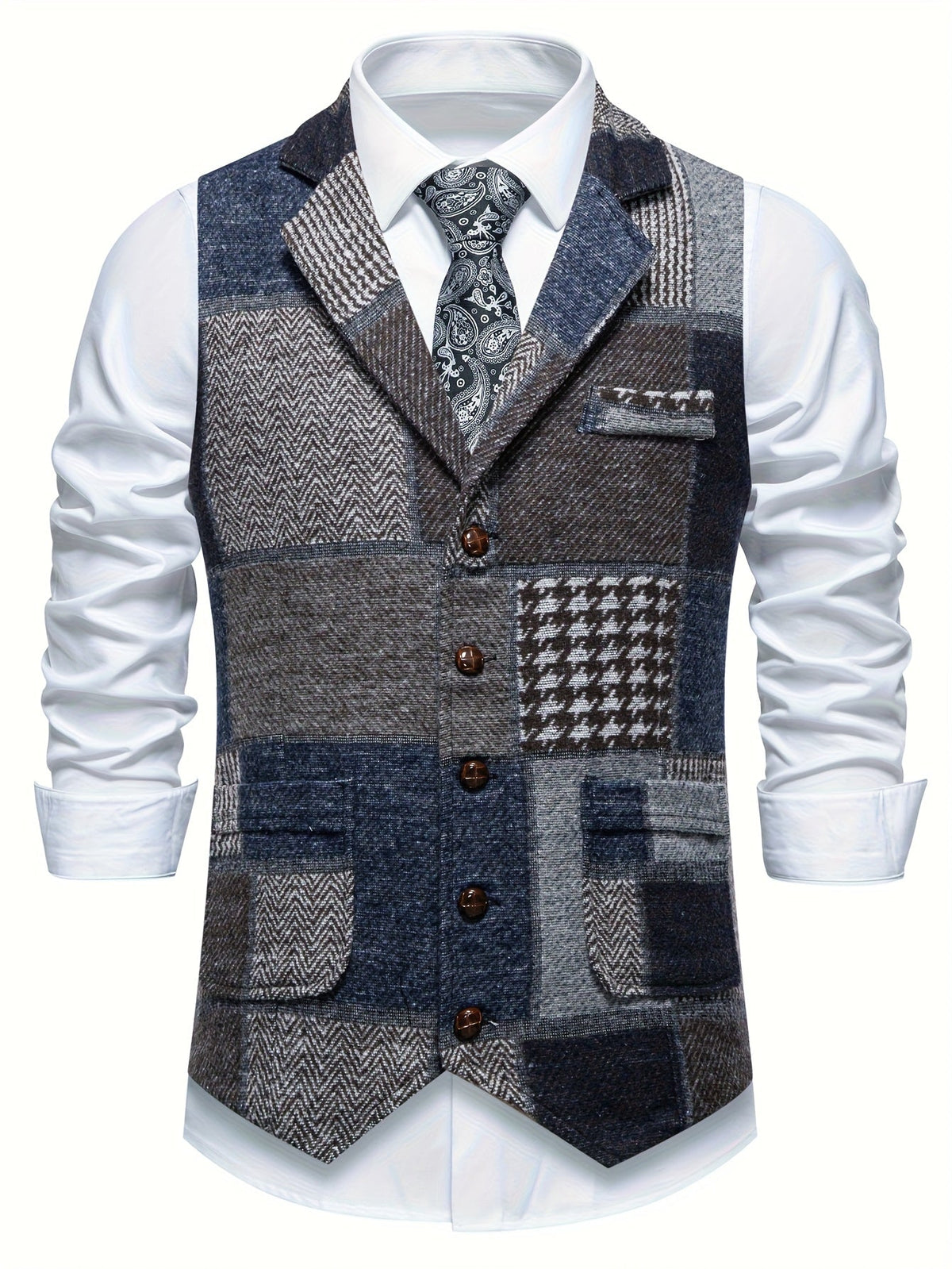 Patchwork Herringbone Vest | Stylish Layering Piece for Casual Wear - Satinni