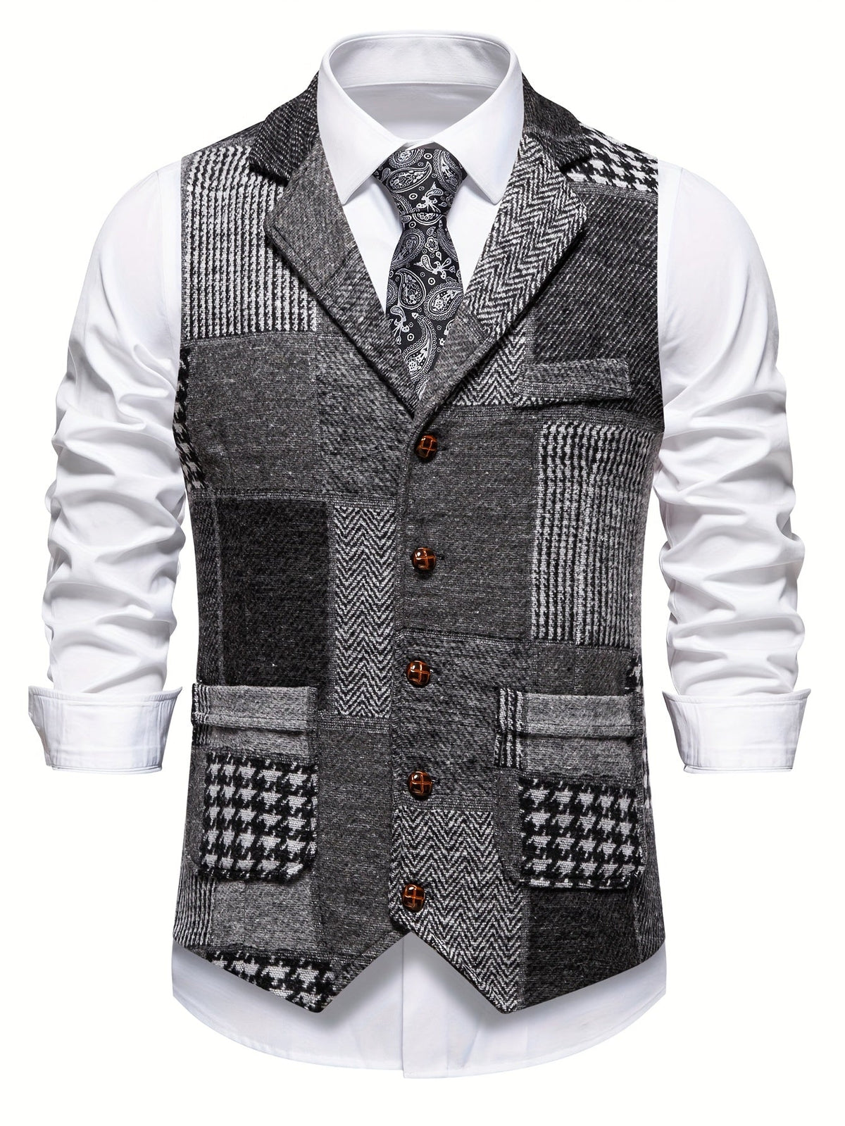 Patchwork Herringbone Vest | Stylish Layering Piece for Casual Wear - Satinni