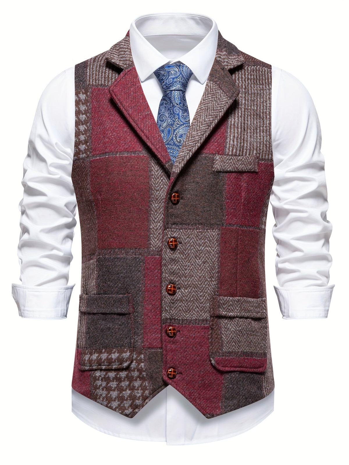 Patchwork Herringbone Vest | Stylish Layering Piece for Casual Wear - Satinni