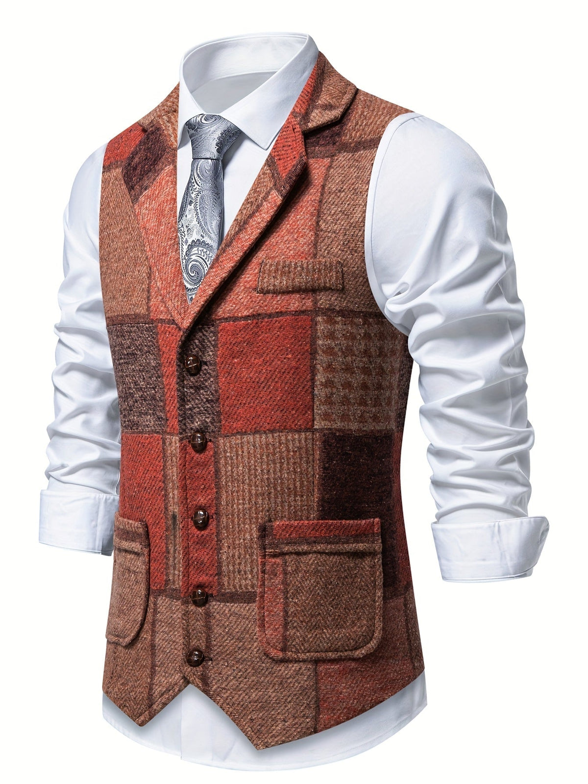 Patchwork Herringbone Vest | Stylish Layering Piece for Casual Wear - Satinni